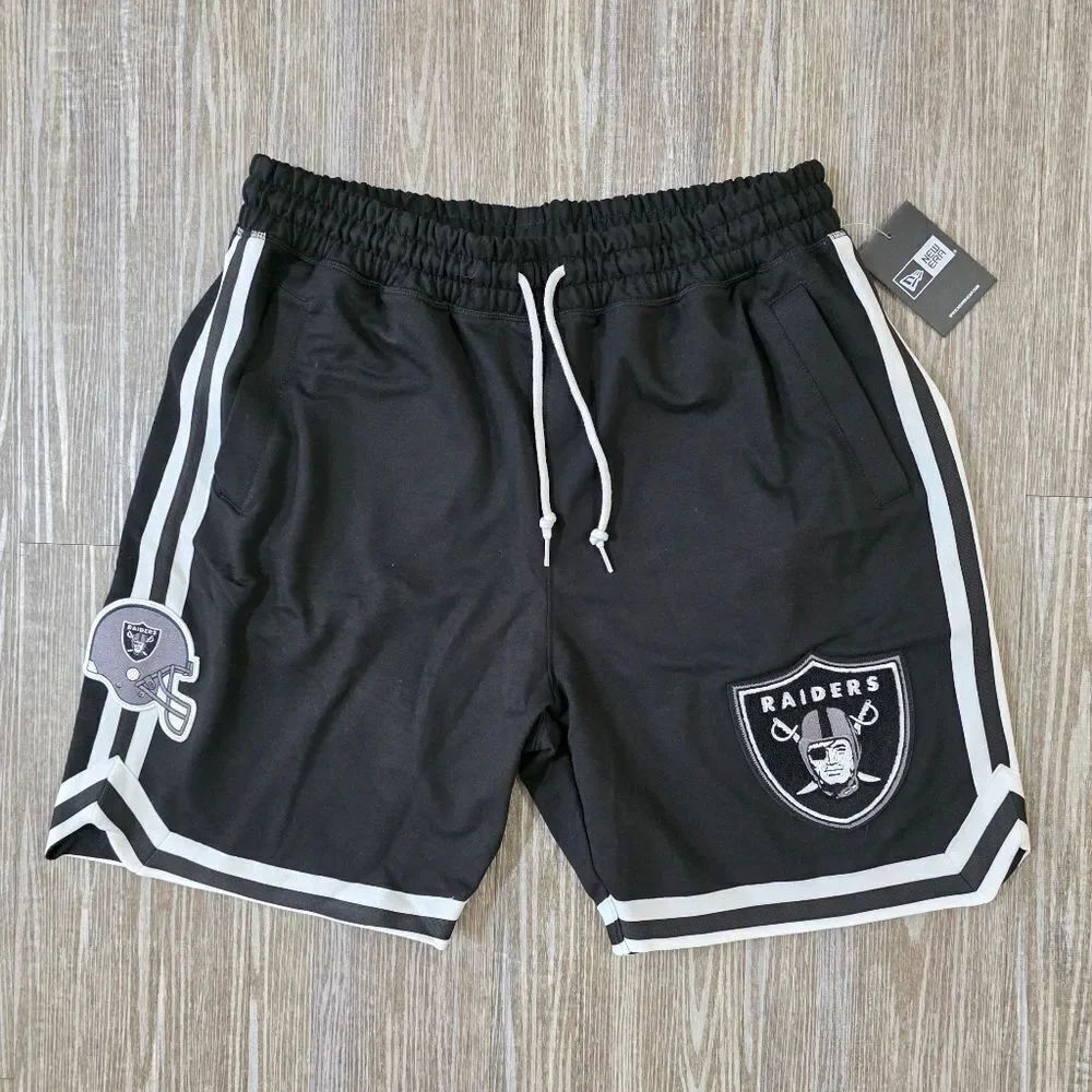 Las Vegas Raiders New Era NFL Shorts Chenille Embrodery Logos Black White XL LE